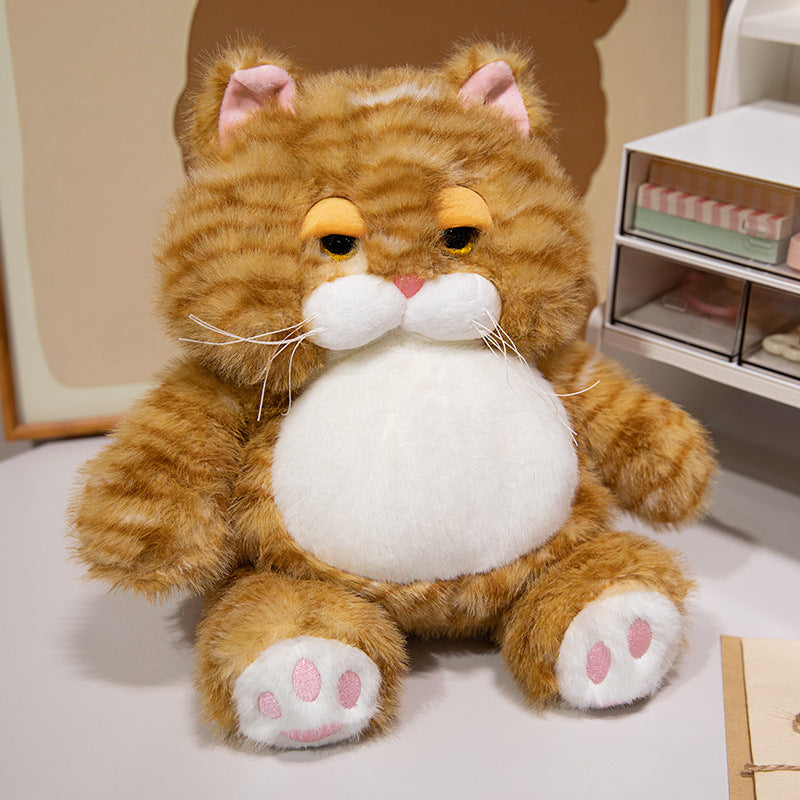 Chubby Plush Tabby Cat Sitting Cuddler with Embroidered Face, Whiskers & Bean-Fill Base Stornfield
