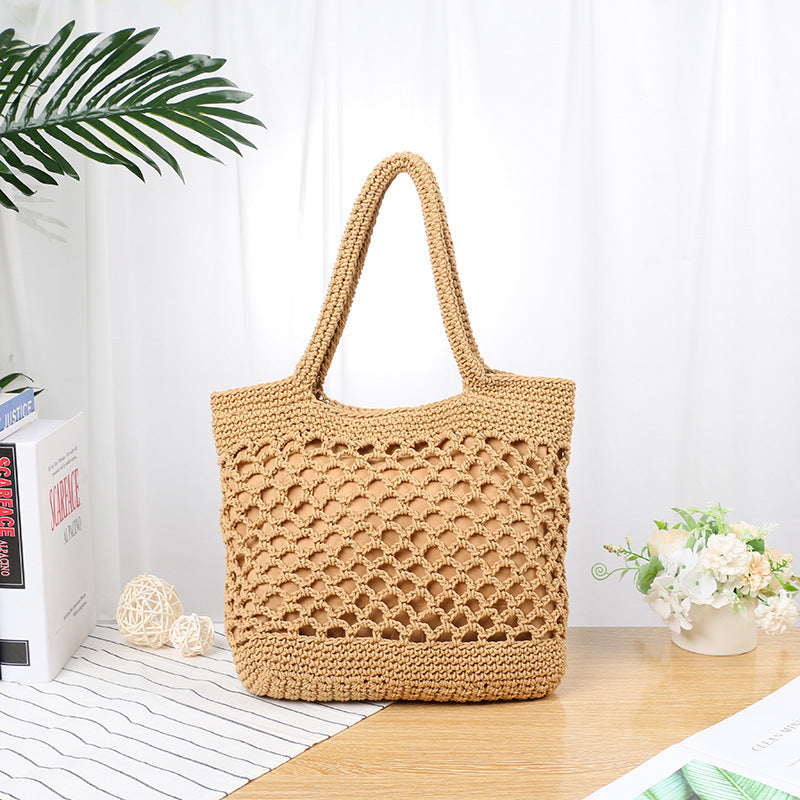 Hand-knotted tote bag with modern mesh design Stornfield