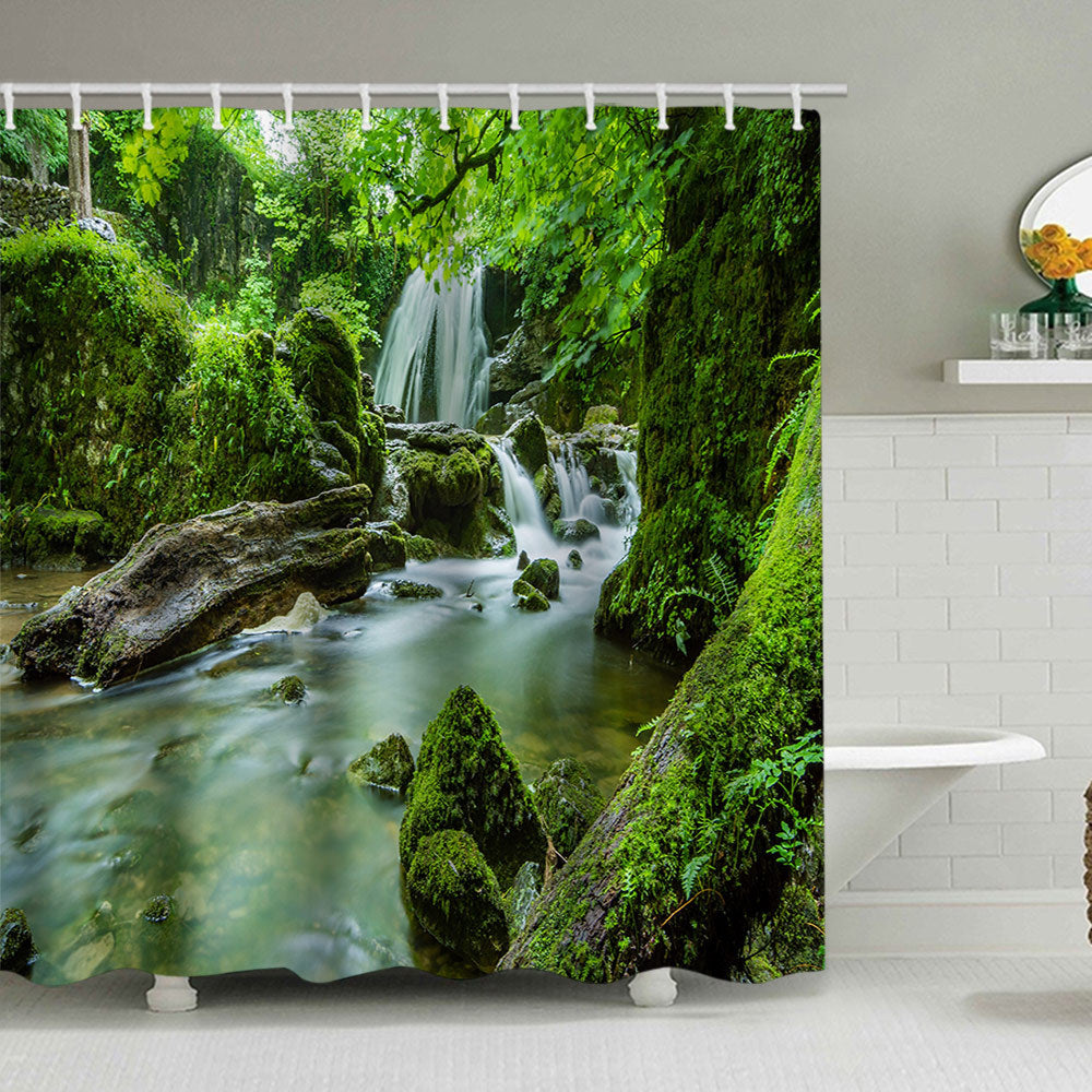 Scenic Waterfall Print Shower Curtain Stornfield