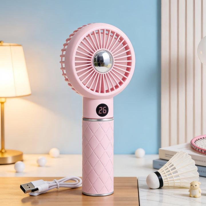Ladies Portable Mini Hand Fan with Digital Temperature Display and Cute Bear Design Stornfield