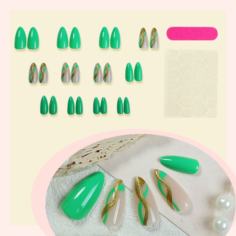 Artistic Press-On Nail Set with Eye-Catching Green Patterns Stornfield