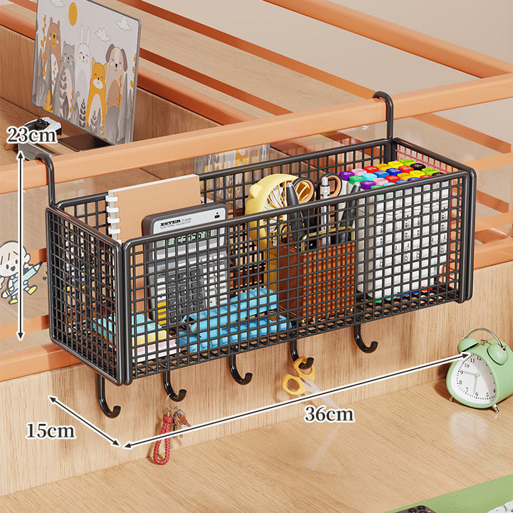 Over-Rail Metal Grid Hanging Storage Basket Organizer for Bunk Bed and Desk