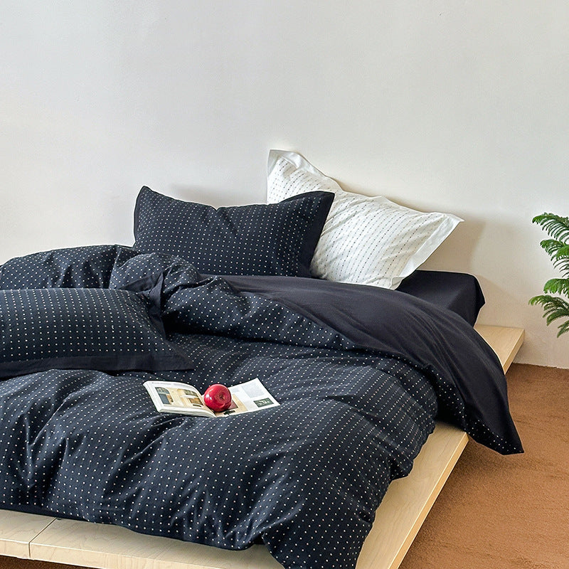 Breathable cotton bed linen set with fine dot stripe texture