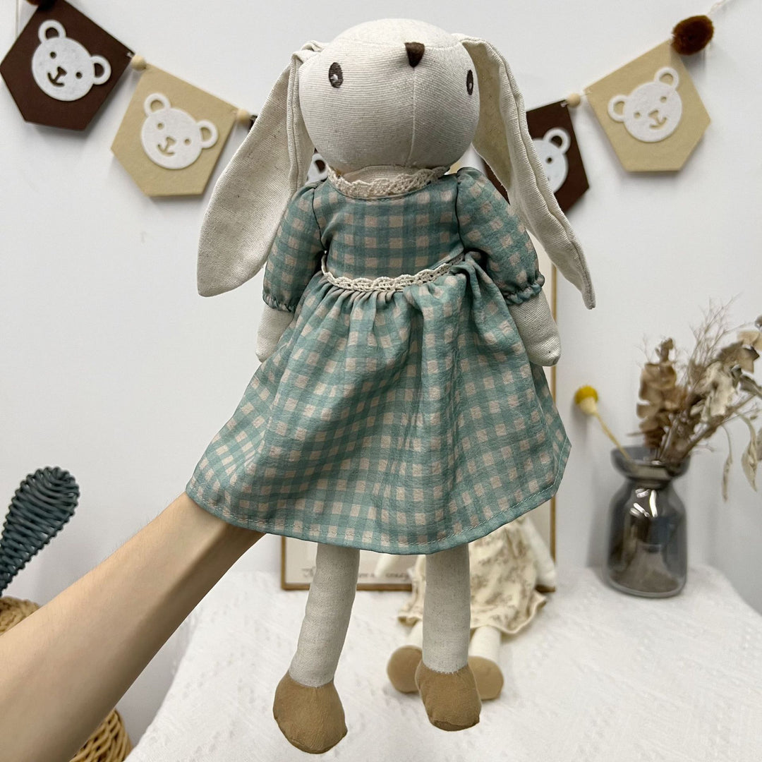 Linen Polka-Dot Floppy-Ear Bunny Doll