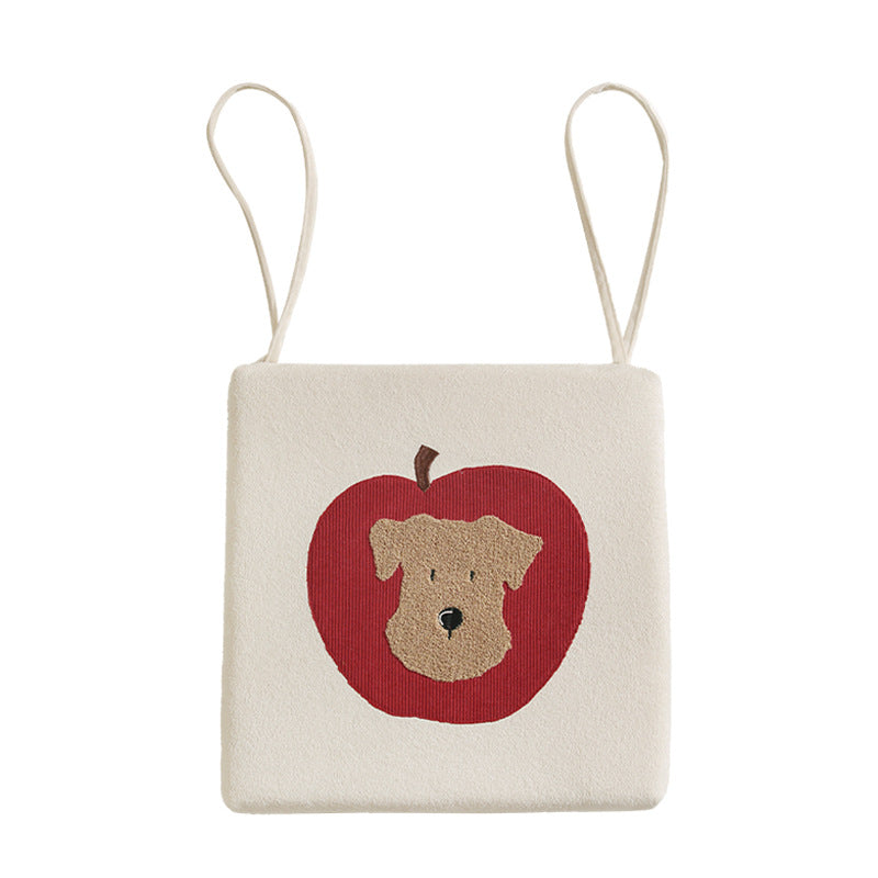 Fabric hanging pillow with apple and dog appliqué and hanging loops Stornfield