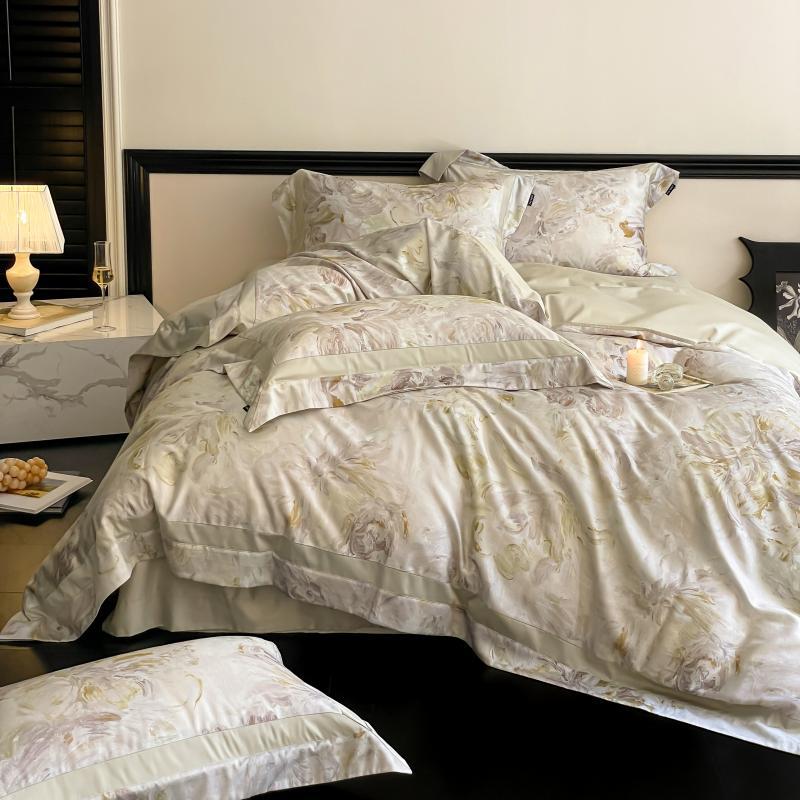 Luxury Floral Satin Duvet Cover Set with Silk-Feel Pillowcases