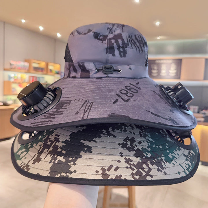 Bbreathable sun hat with two integrated mini fans, wide brim and adjustable chin strap Stornfield