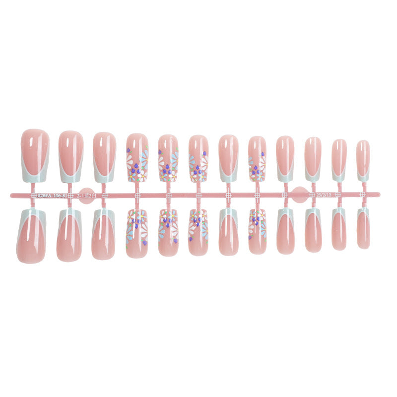Decorative Press-On Nail Set with Floral and Glossy Accents Stornfield