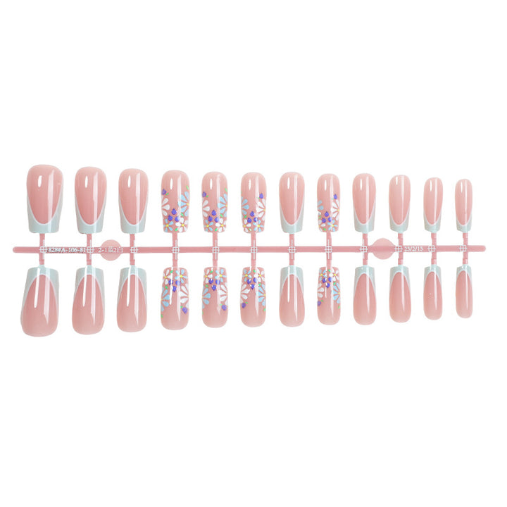 Decorative Press-On Nail Set with Floral and Glossy Accents Stornfield