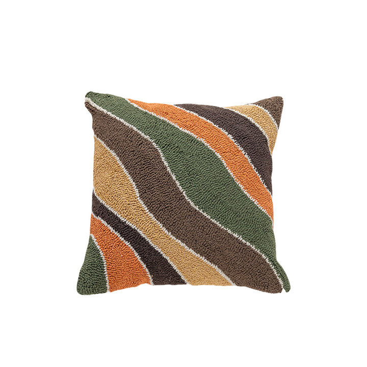 Hand-Tufted Abstract Geometric Loop-Pile Throw Pillow Cover with Hidden Zipper