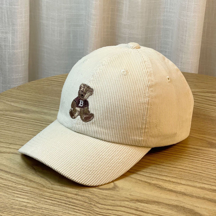 Women's Corduroy Baseball Cap with Teddy Bear Embroidery Stornfield