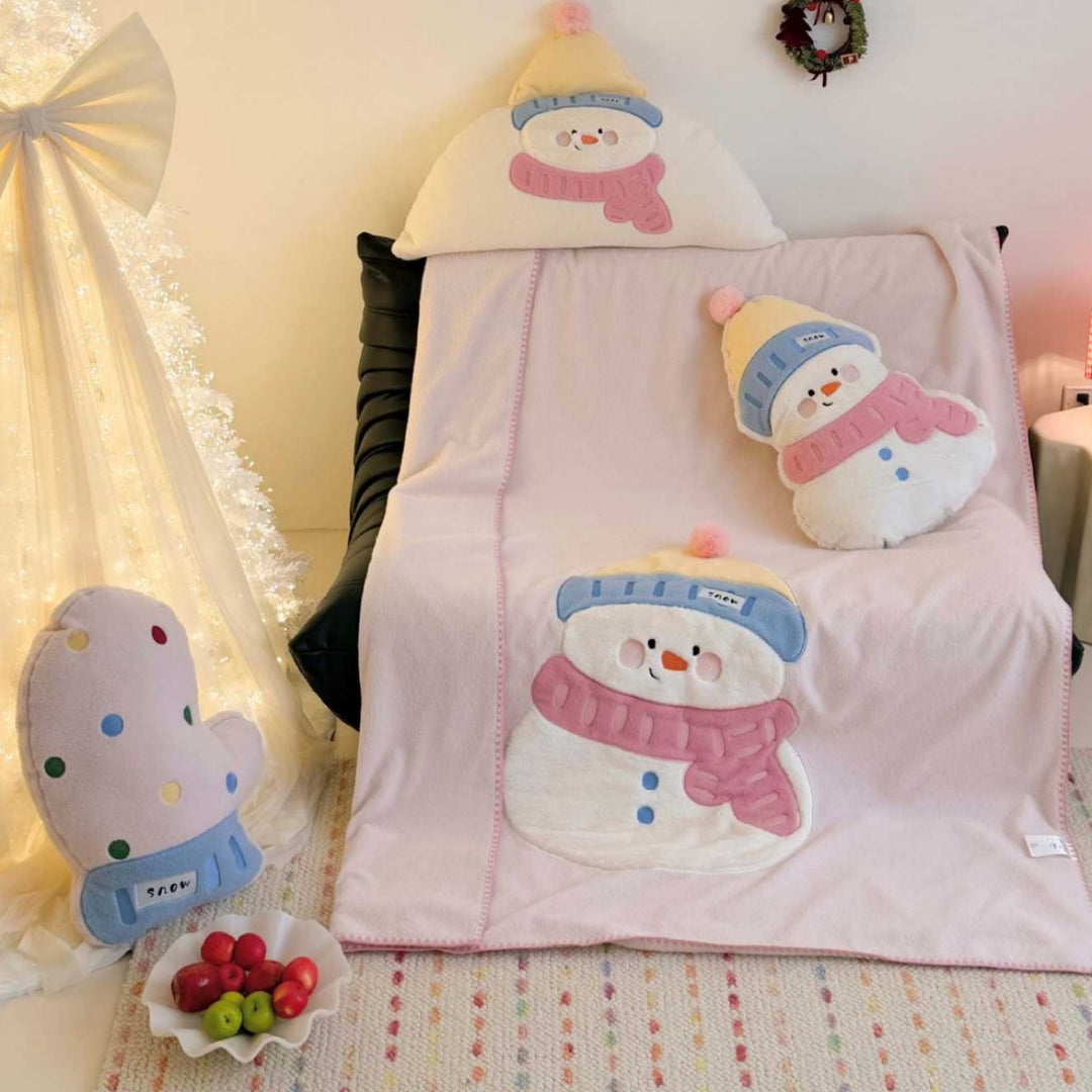Plush Semi-Circle Decorative Throw Pillow with Snowman Appliqué and Pom-Pom Hat