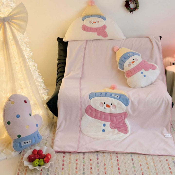 Plush Semi-Circle Decorative Throw Pillow with Snowman Appliqué and Pom-Pom Hat