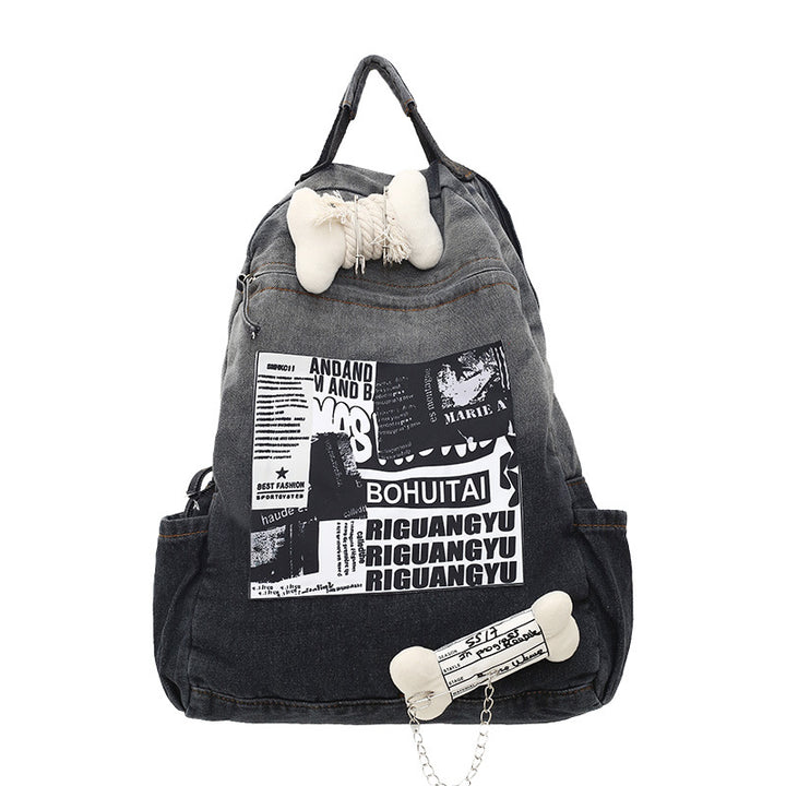 Creative Graphic Print Denim School Backpack Stornfield