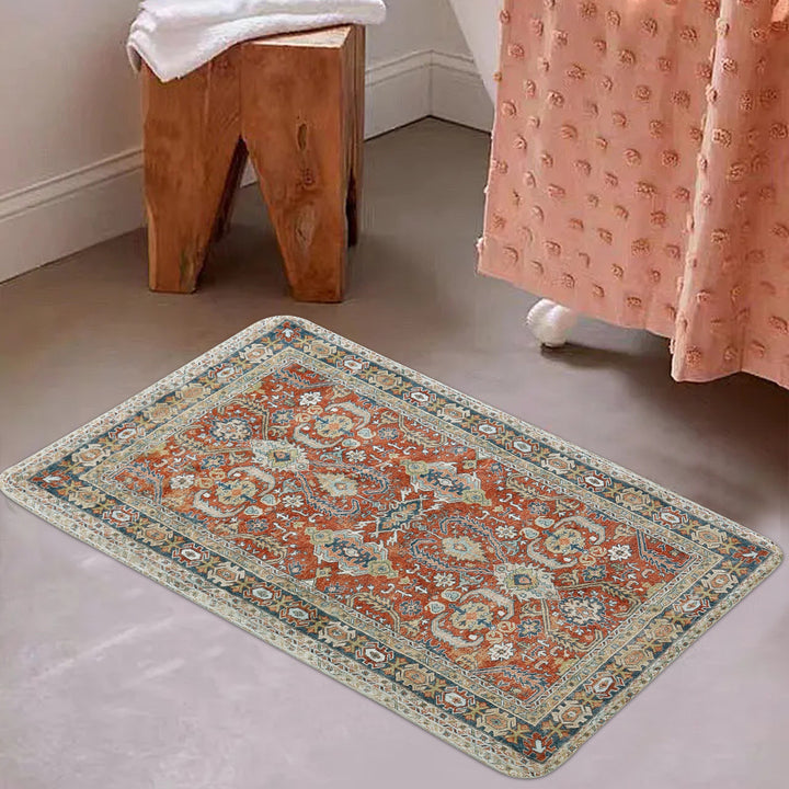 Vintage-inspired flat-woven runner with oriental medallion design and low pile