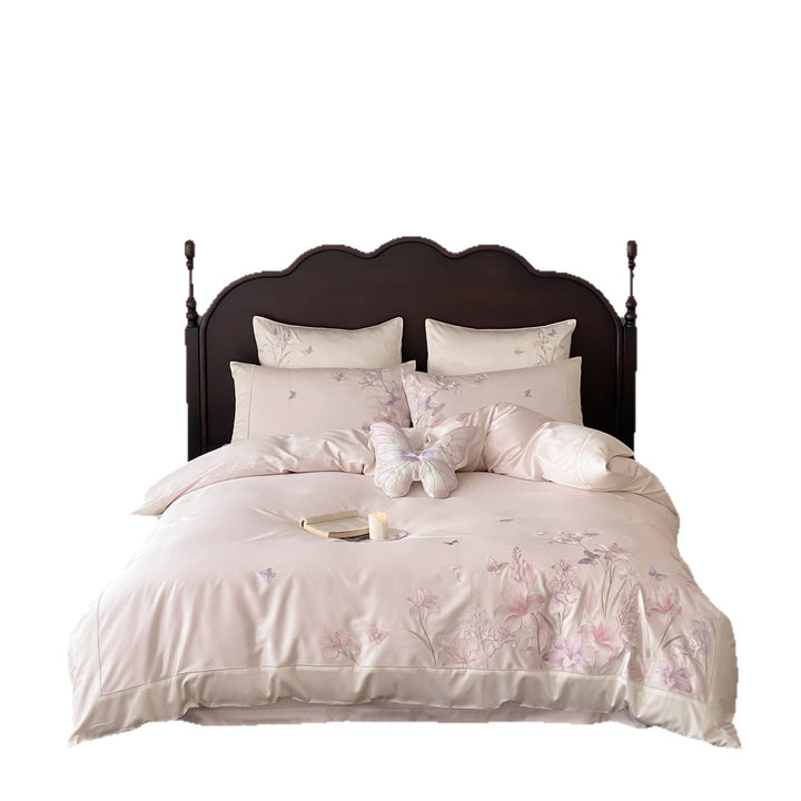 Luxury Satin Floral Embroidered Bedding Set Duvet Cover and Pillowcases