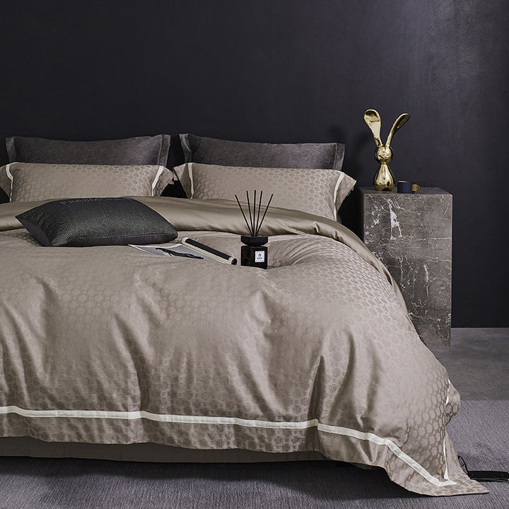 Luxurious satin cotton bedding set with fine piping