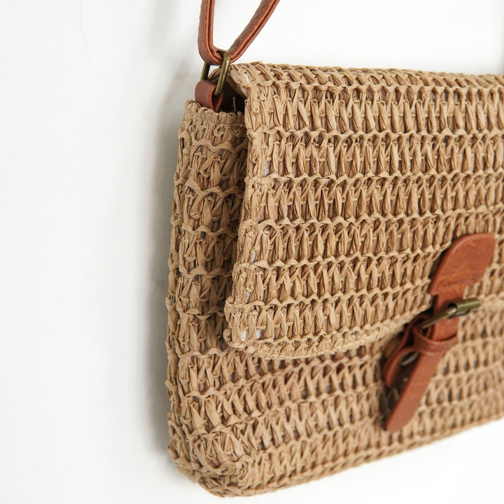 Shoulder bag made of woven natural material with adjustable leather shoulder strap Stornfield