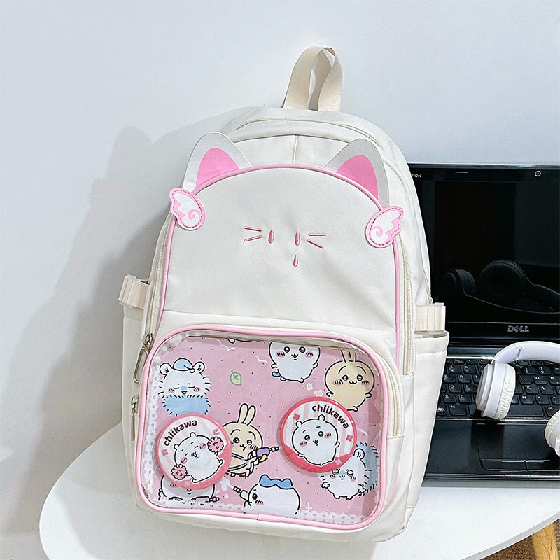 Playful Cat-Ear Graphic Backpack Stornfield