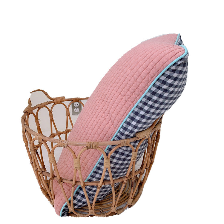 Reversible quilted pillow set with checked cotton cover and contrasting piping