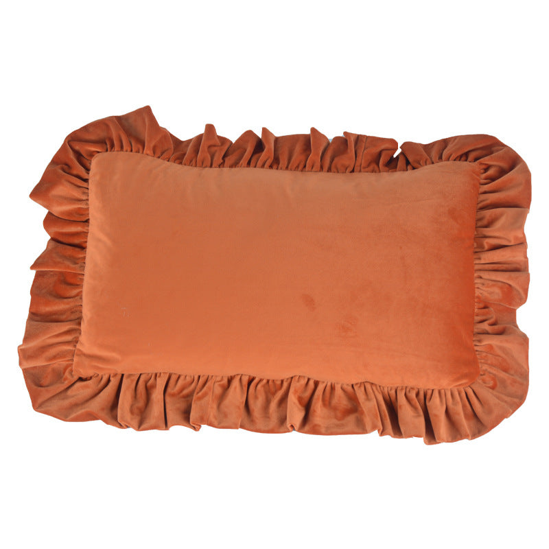 Plush Velvet Ruffled Rectangular Pillow Sham with Hidden Zipper