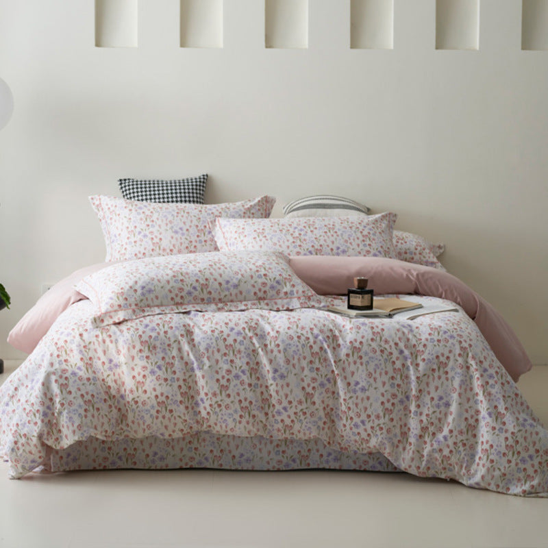Bedding set made of cotton percale with geometric check pattern, breathable and easy to iron
