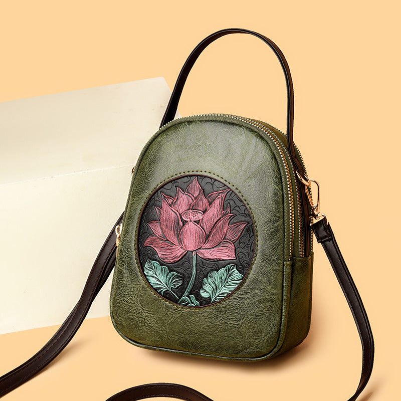 Artistic Floral Embossed Handbag