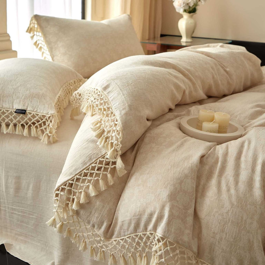 Luxury Fringed Jacquard Duvet Cover Set