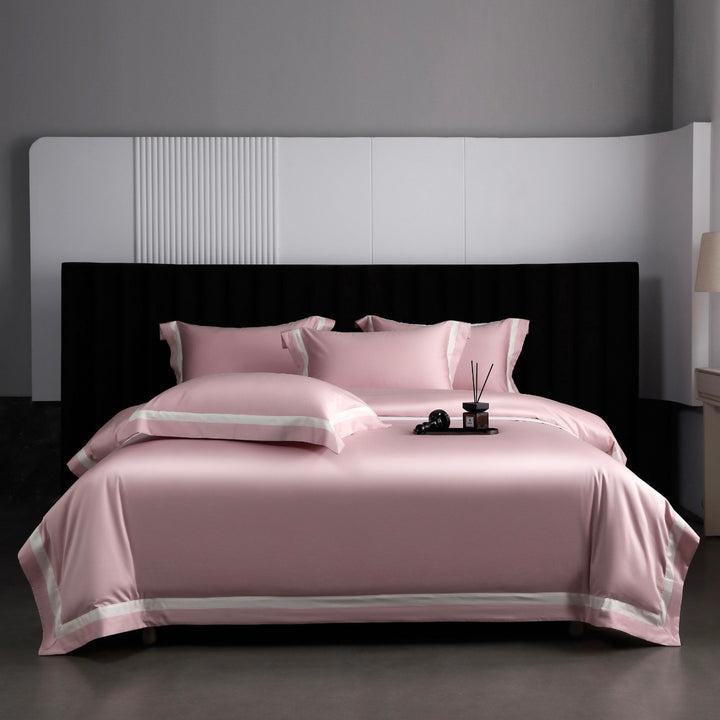 Luxury Cotton Sateen Duvet Cover Set with Contrasting Hem and Border Pillow Shams