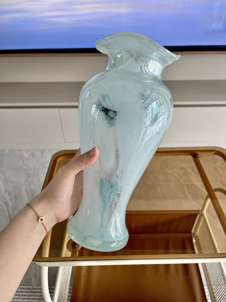 Handblown Opaline Elongated Bulb Decorative Glass Vase with Flared Lip Stornfield