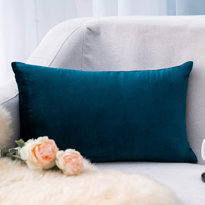 Plush Velvet Lumbar Pillow Cover with Hidden Zipper and Removable Insert Support