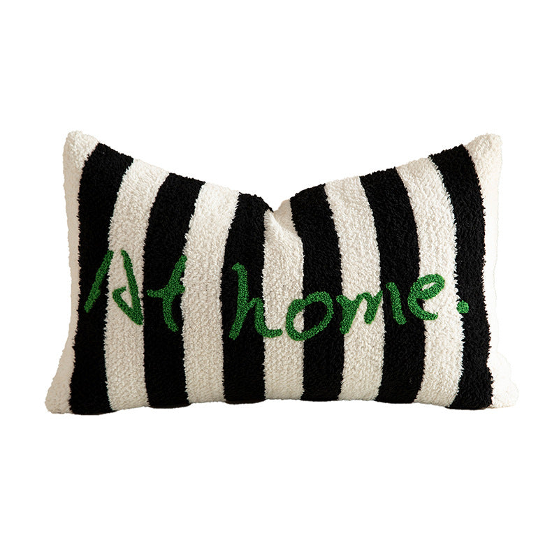 Striped bouclé decorative pillow with embossed loop structure and lettering embroidery Stornfield