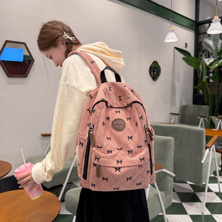 Bow-Embellished Corduroy Backpack Stornfield