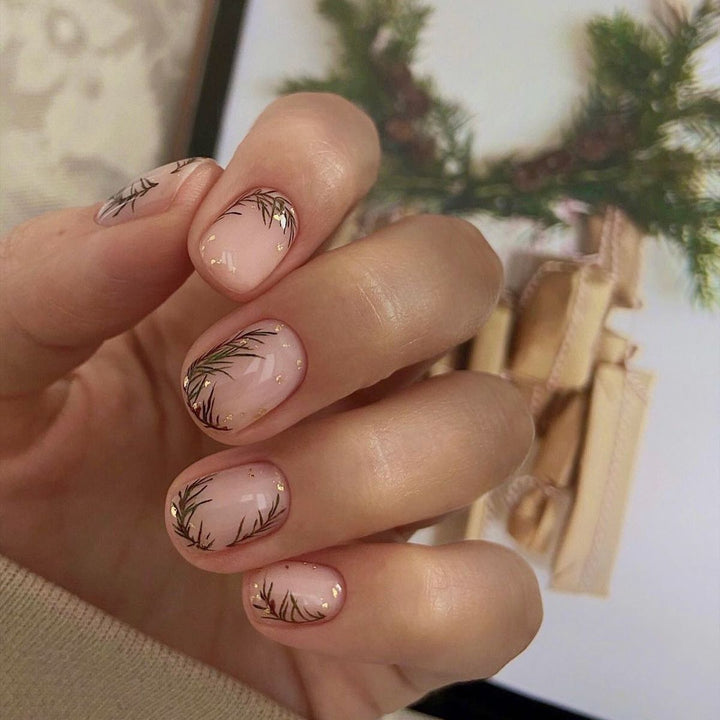 Decorative Press-On Nail Art Set with Elegant Floral and Shimmer Design Stornfield