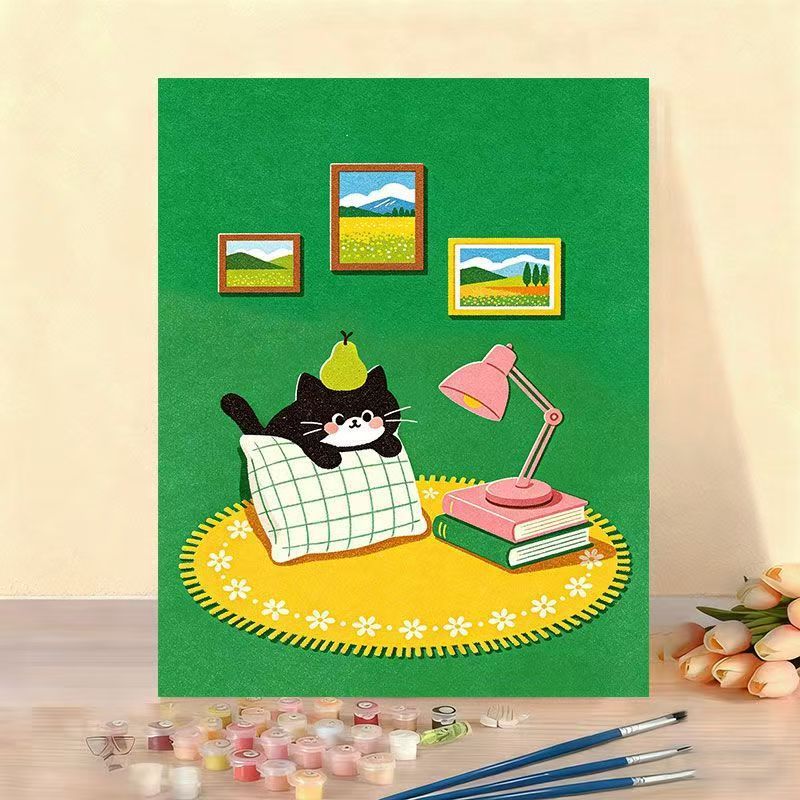 Whimsical Cat Illustration Canvas Artwork Stornfield