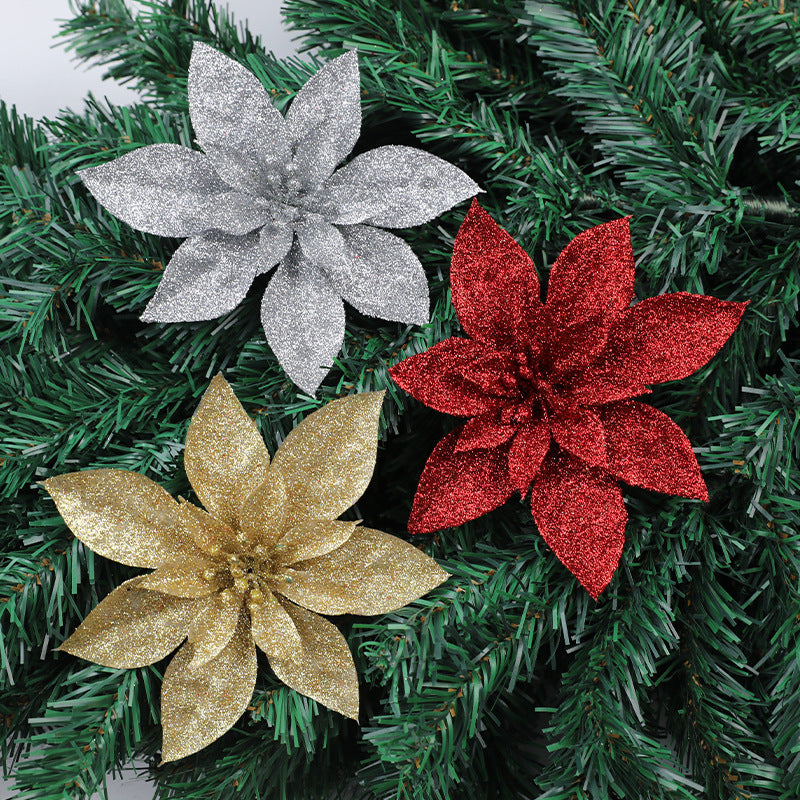 Glittering Poinsettia Flower Ornaments Stornfield
