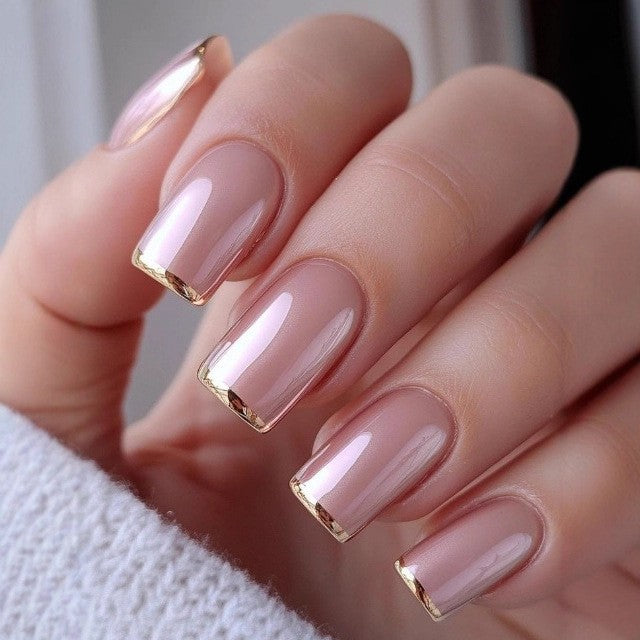 Elegant Artificial Nails with French Manicure and Glitter Effects Stornfield