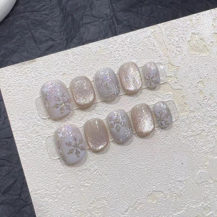 Chic Glittery Press-On Nail Set with Snowflake Design Stornfield