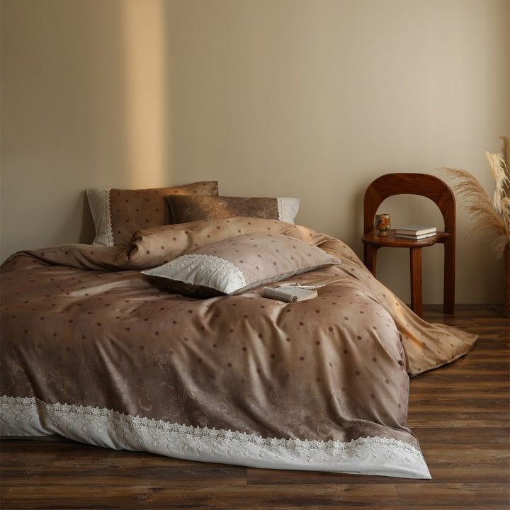 Luxury Lace-Trim Satin Duvet Cover Set