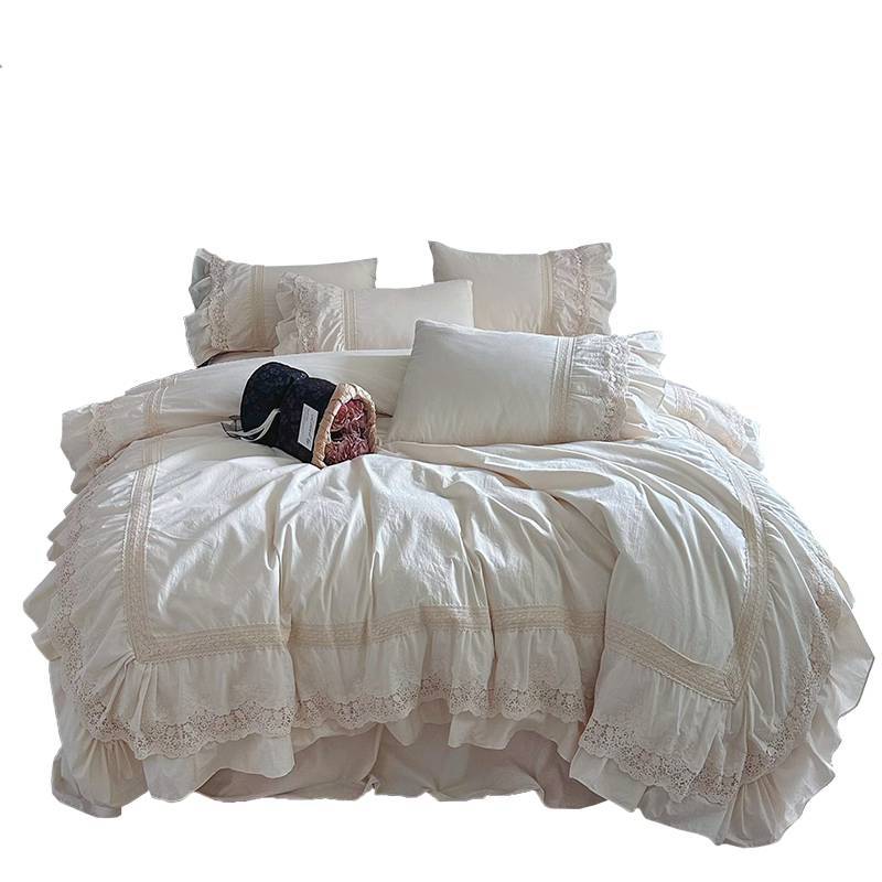 Vintage Lace Ruffled Cotton Duvet Cover Bedding Set