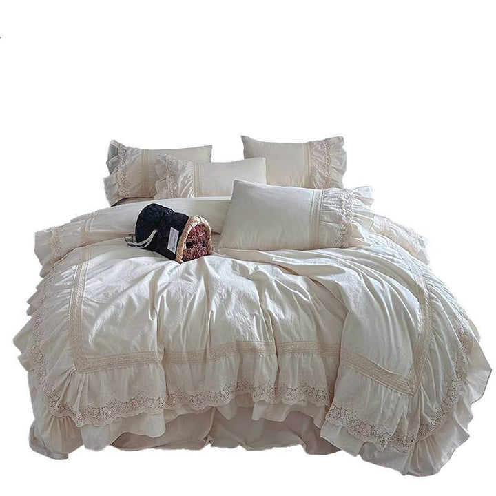 Vintage Lace Ruffled Cotton Duvet Cover Bedding Set
