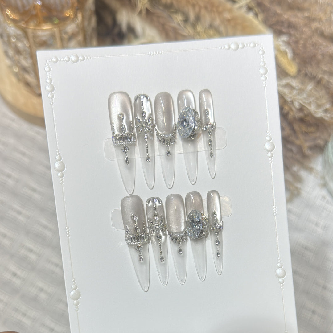 Premium Rhinestone-Embellished Press-On Nail Set Stornfield
