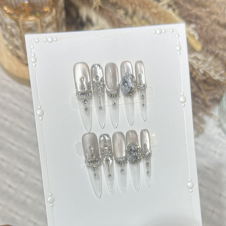 Premium Rhinestone-Embellished Press-On Nail Set Stornfield