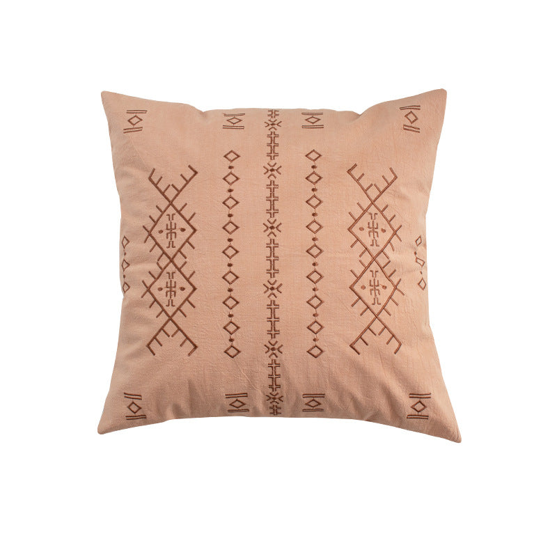 Square cushion cover with embossed velvet texture, embroidered ethnic relief and concealed zipper