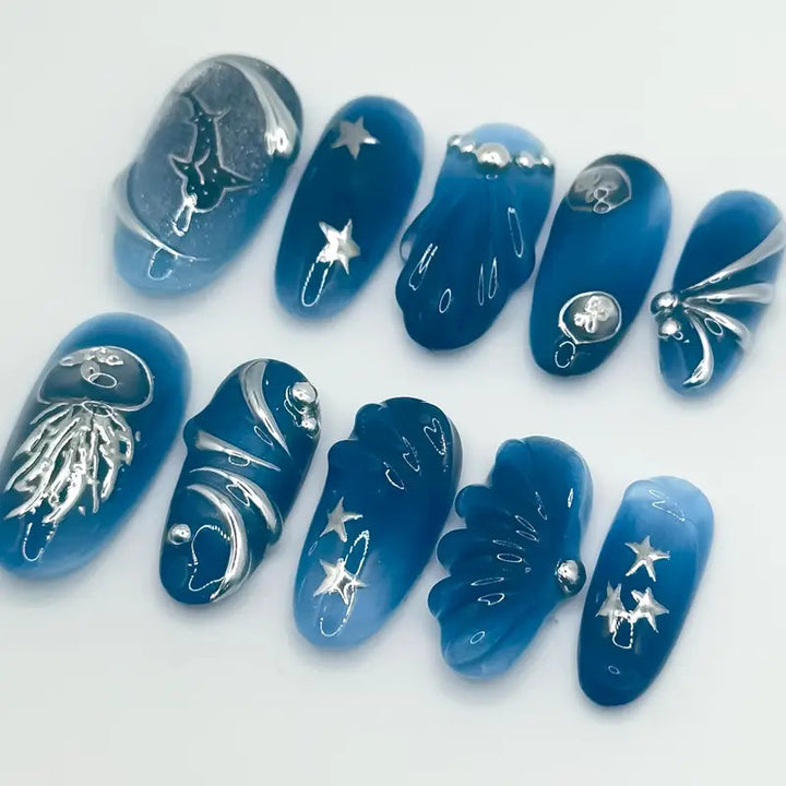 Artistic Ocean-Inspired Press-On Nail Extensions Stornfield