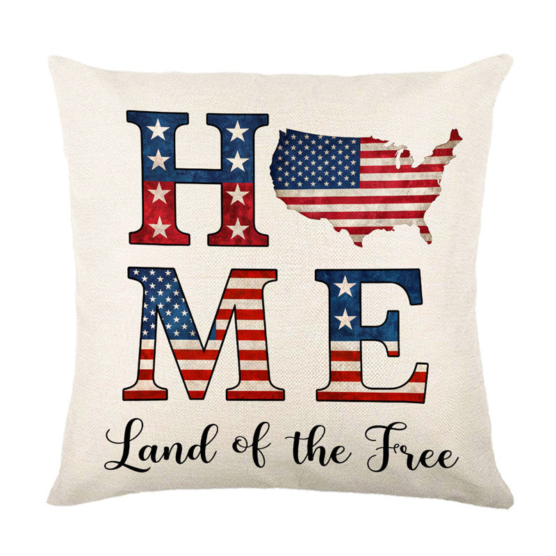Patriotic Decorative Throw Pillow Cover with USA Map and 'Home' Typography