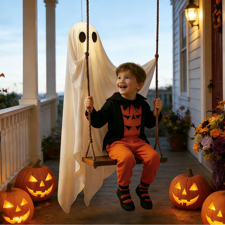 Children's Halloween Costume Dress with Lace-Up Bodice, Tulle Skirt and Striped Knee Socks