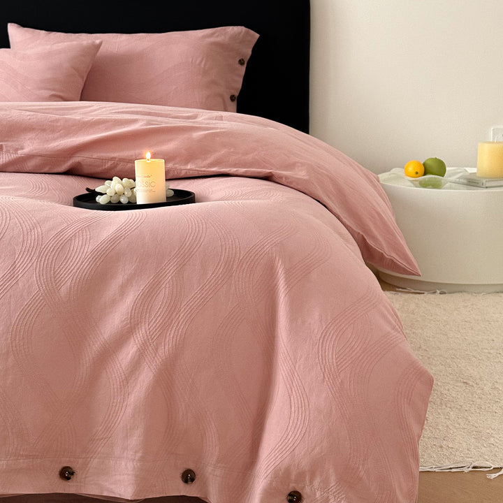 Washed Cotton Button-Closure Duvet Cover Set with Envelope Pillowcases