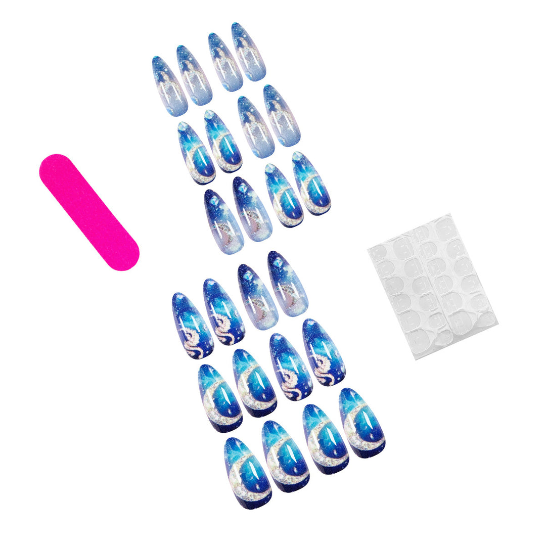 Elegant and creative stiletto artificial nails with glittering star design Stornfield