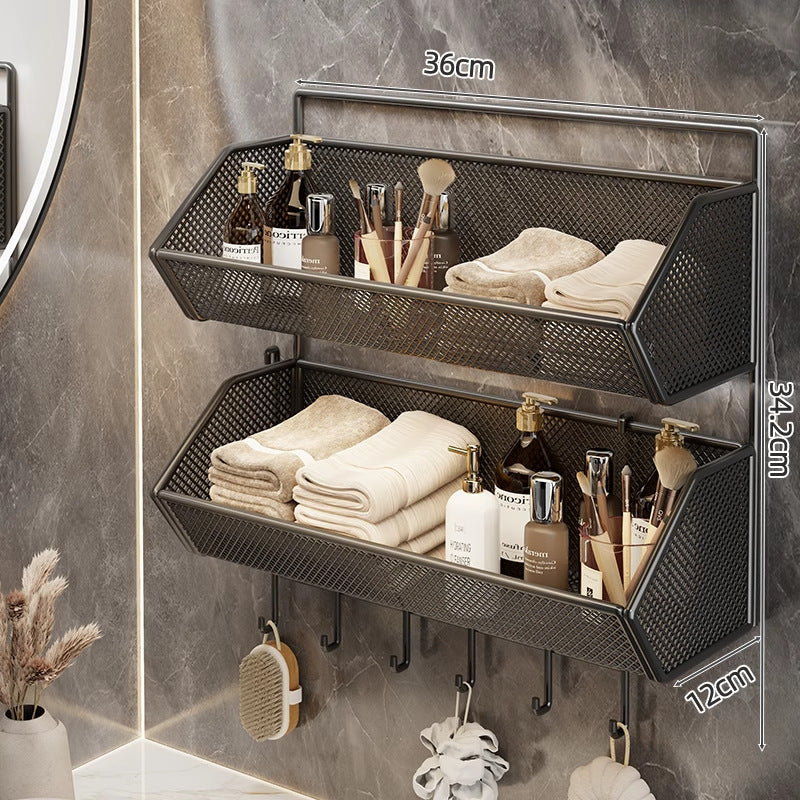 Wall-Mounted Mesh Bathroom Organizer Shelf